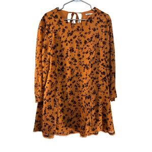 Kimchi Blue Orange Fall Floral Mini Dress L Tie Back Long Sleeve Fall Boho Style